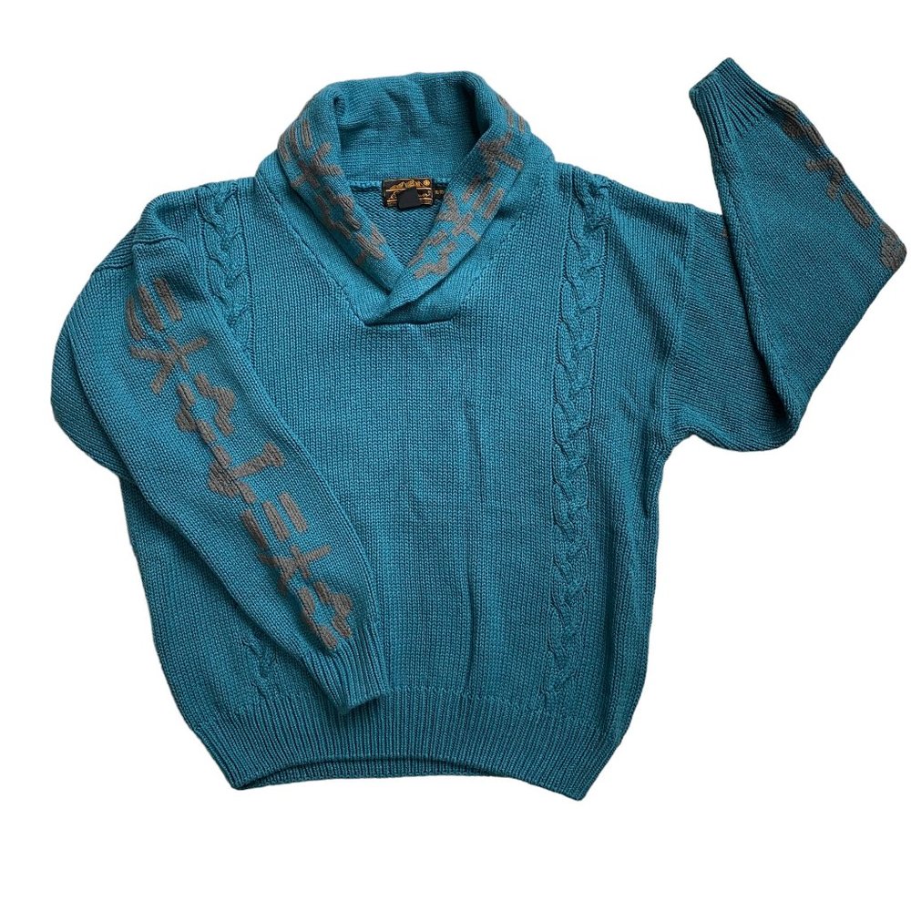Vintage Eddie Bauer Shawl Neck Grandpa Sweater Old Money Cable Knit Southwest-XL